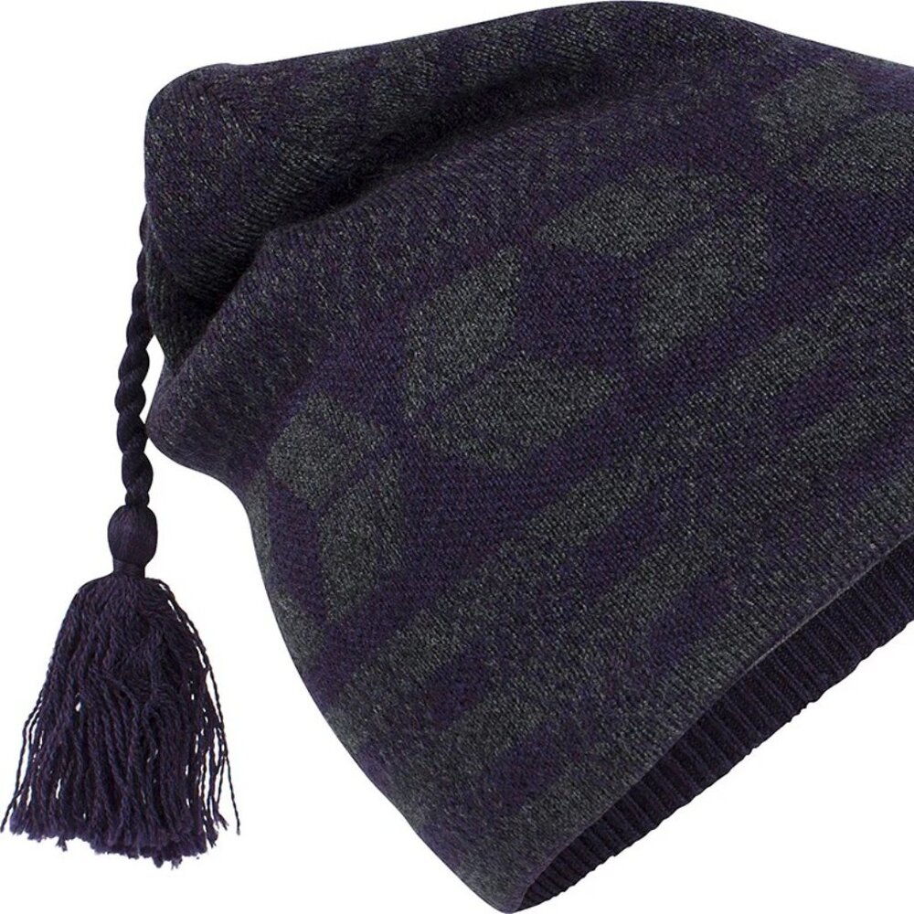 Icebreaker Adult Comice Purple and Gray Tassel Knit Slouch Beanie NWT